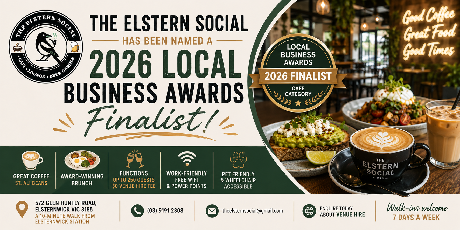 The Elstern Social Named a 2026 Local Business Awards Cafe Finalist
